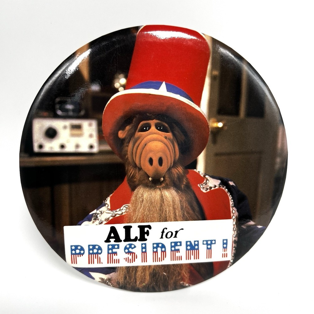 ALF‎ for President Alien Life Form 6" Pin Back Button Easel Display 1987 Vtg